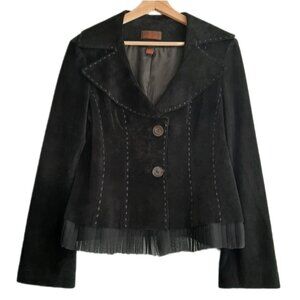 DANIER Genuine Suede Leather Jacket Blazer Button Front Sheer Hem Black Sz M